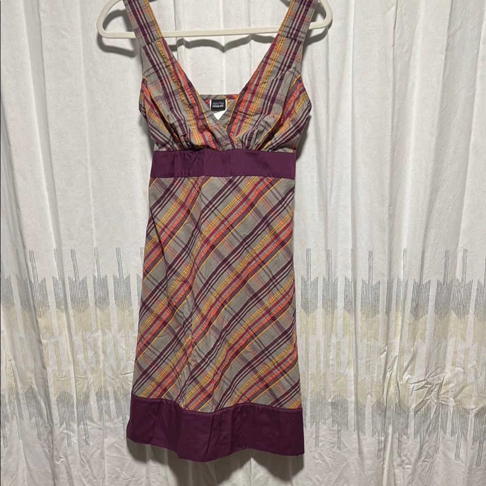 Plaid V-Neck Dress with Purple Accents